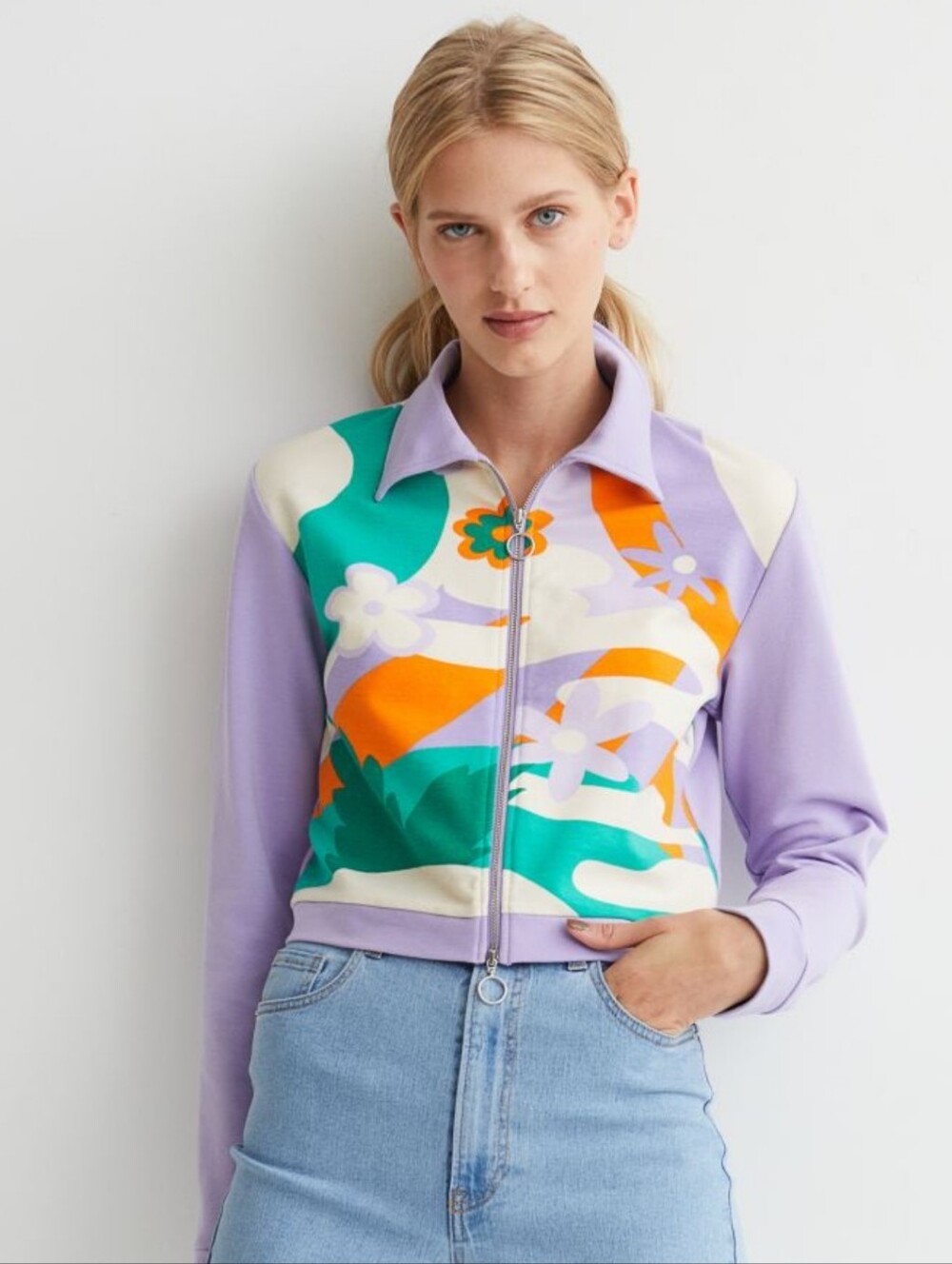 Lilac Floral Zip-Front Jacket